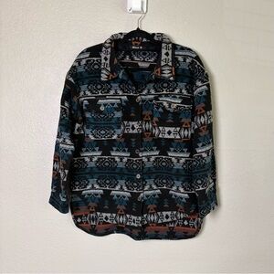 Blue B Collection Southwestern Print Button-Up Shacket - Blue, Black, Brown